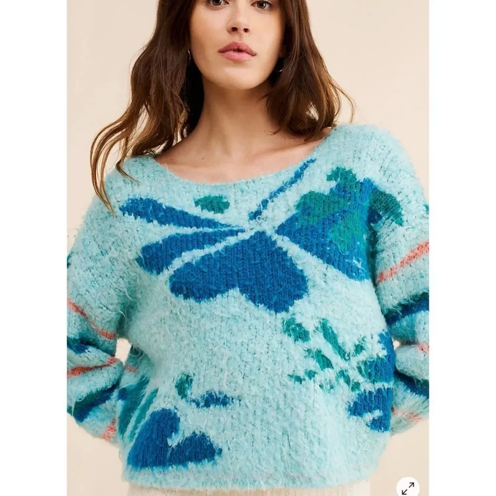 Free People Lily Pullover Sweater In Mosaic Sky Combo Size XS
